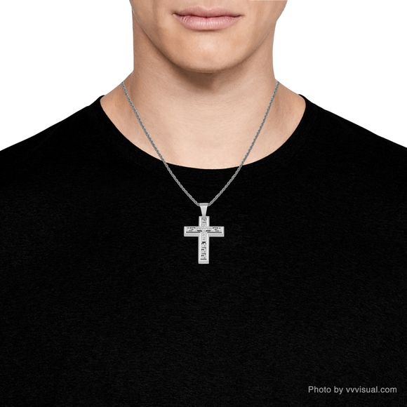 Silver stainless steel Cross necklace with crystal - Picture 3 of 4